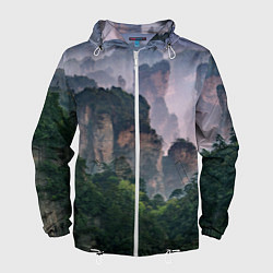 Ветровка с капюшоном мужская Горы лес каньон, цвет: 3D-белый
