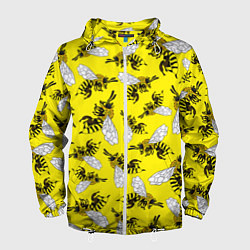 Ветровка с капюшоном мужская Пчелы на желтом, цвет: 3D-белый