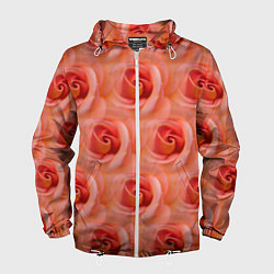Ветровка с капюшоном мужская Розы - цветы - паттерн, цвет: 3D-белый