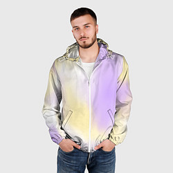 Ветровка с капюшоном мужская Акварельный принт с желтым и фиолетовым цветами, цвет: 3D-белый — фото 2