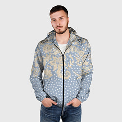 Ветровка с капюшоном мужская Кружево и горошек, цвет: 3D-черный — фото 2