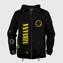 Ветровка с капюшоном мужская Nirvana паттерн смайлы, цвет: 3D-черный