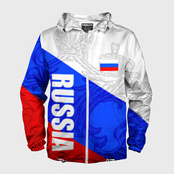 Ветровка с капюшоном мужская RUSSIA - SPORTWEAR - ТРИКОЛОР, цвет: 3D-белый