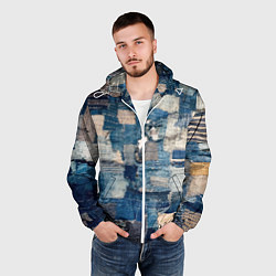 Ветровка с капюшоном мужская Patchwork Jeans Осень Зима 2023, цвет: 3D-белый — фото 2