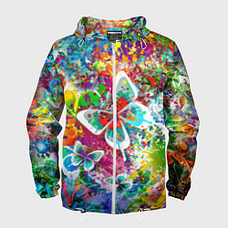 Ветровка с капюшоном мужская Яркое безумие Бабочки, кляксы, граффити, цвет: 3D-белый