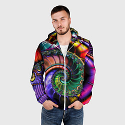 Ветровка с капюшоном мужская Красочная фрактальная спираль Colorful fractal spi, цвет: 3D-белый — фото 2