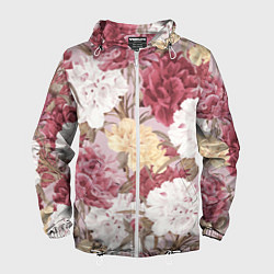 Ветровка с капюшоном мужская Цветы Восхитительный Летний Букет Пион, цвет: 3D-белый