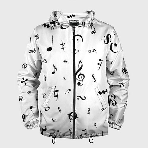 Мужская ветровка Нотные Знаки Черные на Белом / 3D-Черный – фото 1