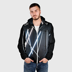 Ветровка с капюшоном мужская Неоновые лампы во тьме - Голубой, цвет: 3D-белый — фото 2