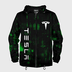 Ветровка с капюшоном мужская Tesla Зеленые точки, цвет: 3D-черный