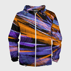 Ветровка с капюшоном мужская Неоновые прерывающиеся линии - Оранжевый и фиолето, цвет: 3D-белый