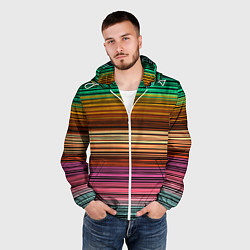 Ветровка с капюшоном мужская Multicolored thin stripes Разноцветные полосы, цвет: 3D-белый — фото 2