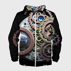 Ветровка с капюшоном мужская Mechanism of gears in Steampunk style, цвет: 3D-белый