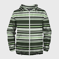 Мужская ветровка Горизонтальные зеленые белые полосы
