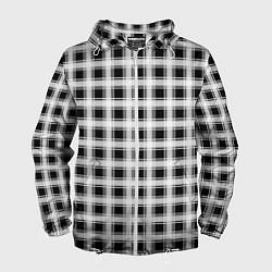 Ветровка с капюшоном мужская Black and white tartan check, цвет: 3D-белый