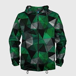 Ветровка с капюшоном мужская Зеленый, серый и черный геометрический, цвет: 3D-черный