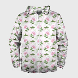 Ветровка с капюшоном мужская Садовые розы, паттерн, цвет: 3D-белый