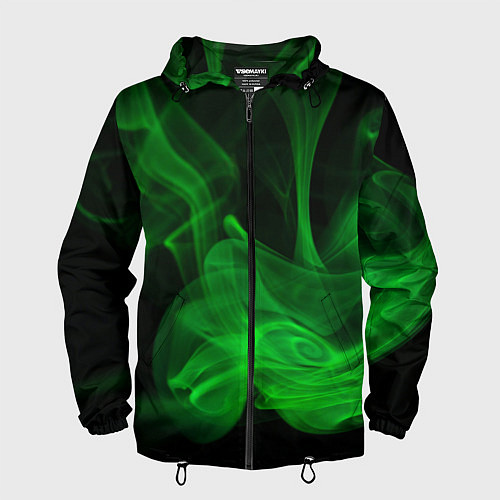 Мужская ветровка Зелёный абстрактный дым / 3D-Черный – фото 1
