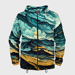 Ветровка с капюшоном мужская Пейзаж в стиле Ван Гога, цвет: 3D-черный