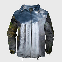 Ветровка с капюшоном мужская Водопад Скогафосс, цвет: 3D-черный