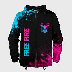 Ветровка с капюшоном мужская Free Fire - neon gradient: символ и надпись вертик, цвет: 3D-черный