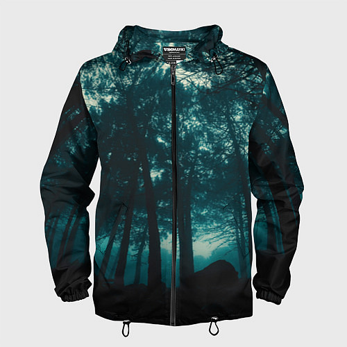 Мужская ветровка Тёмный лес на закате / 3D-Черный – фото 1