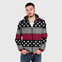 Ветровка с капюшоном мужская Burgundy black striped pattern, цвет: 3D-черный — фото 2