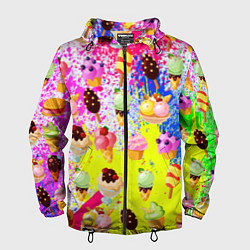 Ветровка с капюшоном мужская Вкусные Мороженки, цвет: 3D-черный