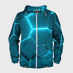 Ветровка с капюшоном мужская Ледяные неоновые геометрические плиты, цвет: 3D-белый