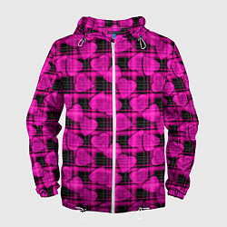 Мужская ветровка Black and pink hearts pattern on checkered