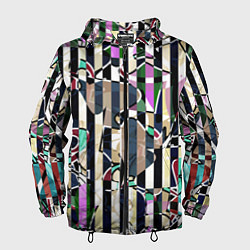 Ветровка с капюшоном мужская Разноцветный полосатый абстрактный узор, цвет: 3D-черный