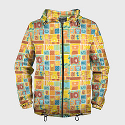 Ветровка с капюшоном мужская Кот попарт, цвет: 3D-черный