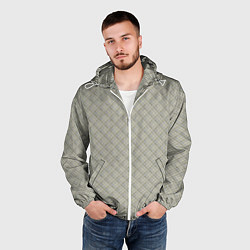 Ветровка с капюшоном мужская Серо-бежевая клетка с тонкой черной полосой, цвет: 3D-белый — фото 2