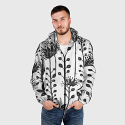 Ветровка с капюшоном мужская Нарисованные монохромные цветы, цвет: 3D-черный — фото 2