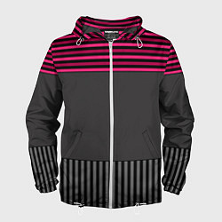 Ветровка с капюшоном мужская Комбинированный серый с красным полосатый узор, цвет: 3D-белый