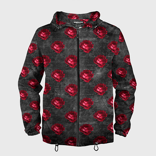 Мужская ветровка Красные бутоны цветов / 3D-Черный – фото 1