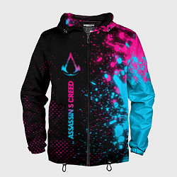 Ветровка с капюшоном мужская Assassins Creed - neon gradient: по-вертикали, цвет: 3D-черный