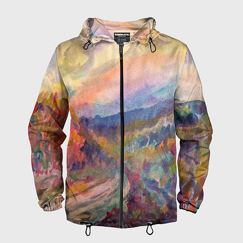 Мужская ветровка Осенний пейзаж акварель / 3D-Черный – фото 1