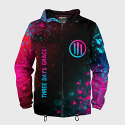 Ветровка с капюшоном мужская Three Days Grace - neon gradient: надпись, символ, цвет: 3D-черный