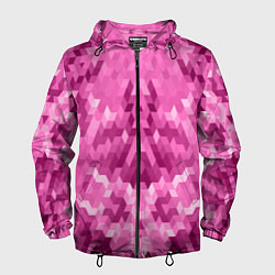 Ветровка с капюшоном мужская Яркий малиново-розовый геометрический узор, цвет: 3D-черный