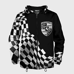 Ветровка с капюшоном мужская Porsche racing flag, цвет: 3D-черный