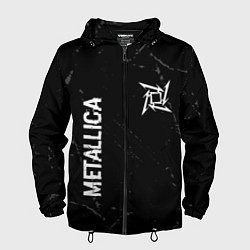 Ветровка с капюшоном мужская Metallica glitch на темном фоне: надпись, символ, цвет: 3D-черный