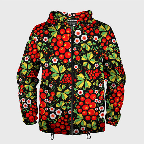 Мужская ветровка Русские узоры - цветы и ягоды / 3D-Черный – фото 1