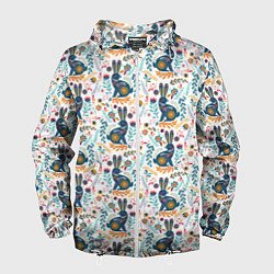 Мужская ветровка Новогодний паттерн - Кролики и веточки