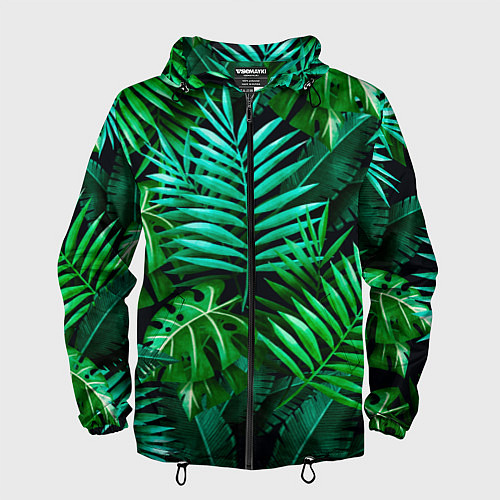 Мужская ветровка Тропические растения - текстура / 3D-Черный – фото 1