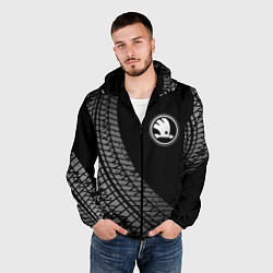 Ветровка с капюшоном мужская Skoda tire tracks, цвет: 3D-черный — фото 2