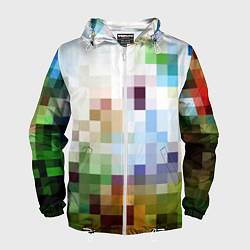 Ветровка с капюшоном мужская Пиксельная абстракция, цвет: 3D-белый