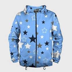 Ветровка с капюшоном мужская Звёзды на голубом фоне, цвет: 3D-черный