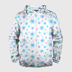 Ветровка с капюшоном мужская Разноцветные звезды на белом фоне, цвет: 3D-белый