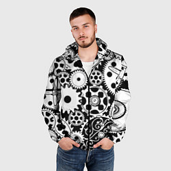 Ветровка с капюшоном мужская Шестеренки в черно-белом стиле, цвет: 3D-черный — фото 2